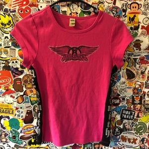 Early 2000’s Aerosmith silver and hot pink shirt